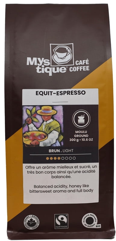 Mystique Coffee, ÉQUIT-ESPRESSO, Espresso Ground, Blend, coffee 100% arabica, Specialty Grade Coffee, Fairtrade & Organic, 300g