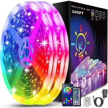 Bandes Lumineuses DEL 100 Pi (2 Rouleaux de 50 Pi) Contrôle Intelligent Bluetooth via Application Synchronisation Musicale Changement de Couleur Bande Lumineuse DEL RVB avec Télécommande, Lumières DEL pour Chambre Pièce Déco Maison Fête Festival