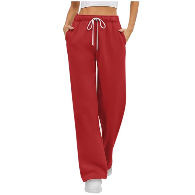 LUOGENLI Pantalon Décontracté pour Femme Pantalon Décontracté pour Femme Couleur Unie à Lacets Jambe Droite Pantalon de Sport Slacks2 Pantalon Décontracté pour Femme Taille Extensible Coton Pantalon Décontracté Femme Grande Taille Grande Rouge G