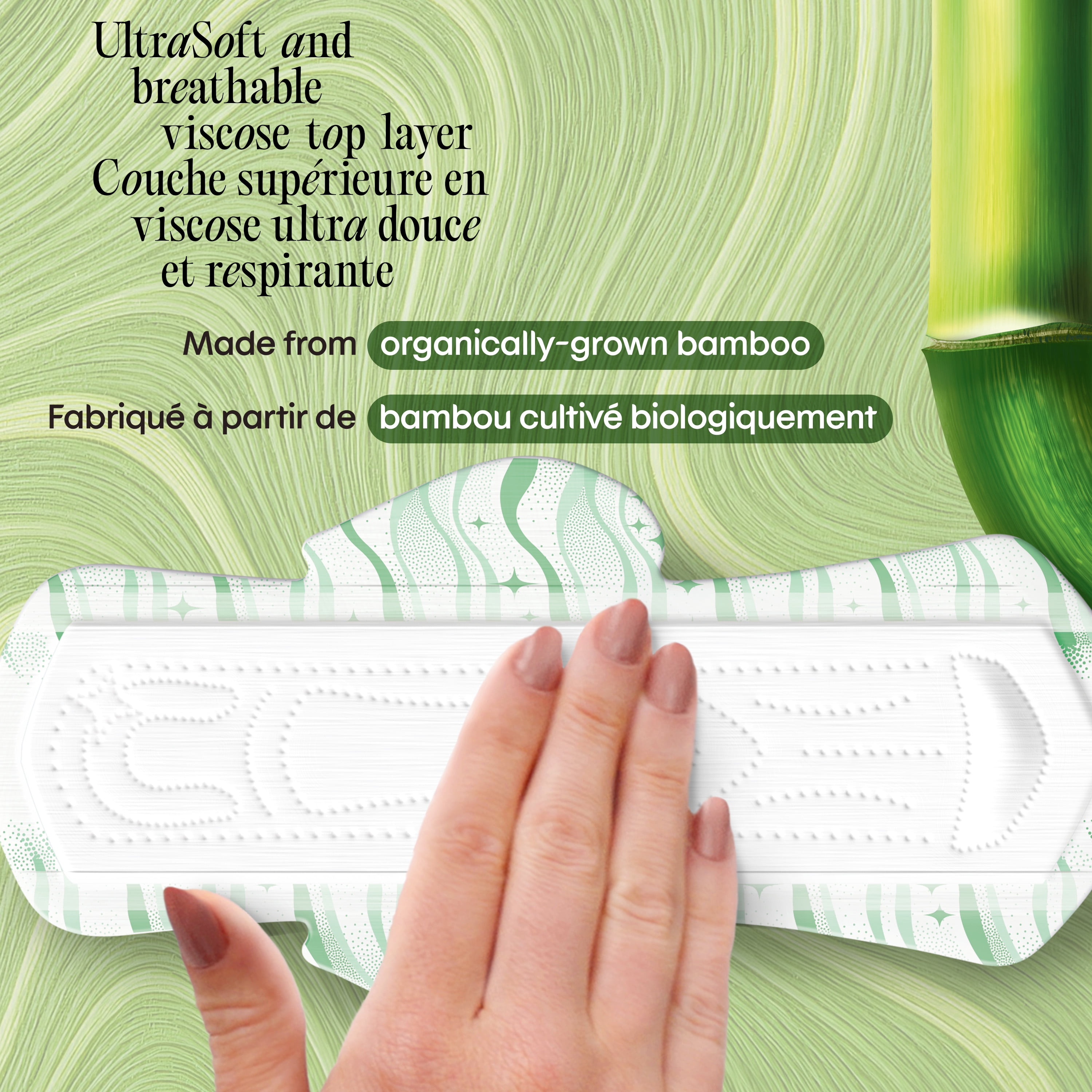 Serviettes ultraminces de nuit Kotex Bamboo avec ailes, 36 unités