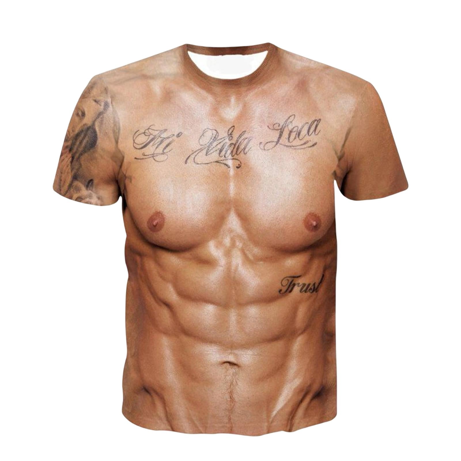 3D Muscle Printed Men's Short Sleeve with T Shirt 3D Digital Printing 2XL