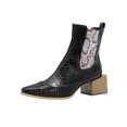 thumbnail image 1 of CEHVOM Women's Snake Print Colorblock Square Heel Side Zipper Mid Heel Knight Boots, 1 of 4