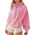 thumbnail image 1 of Faithtur Chandails à Capuche Demi-Glissière pour Femmes, Manches Longues Décontractées, Poche avant, Chandails Molletonnés, Hauts à Enfiler, Tenue d'Automne, 1 of 9