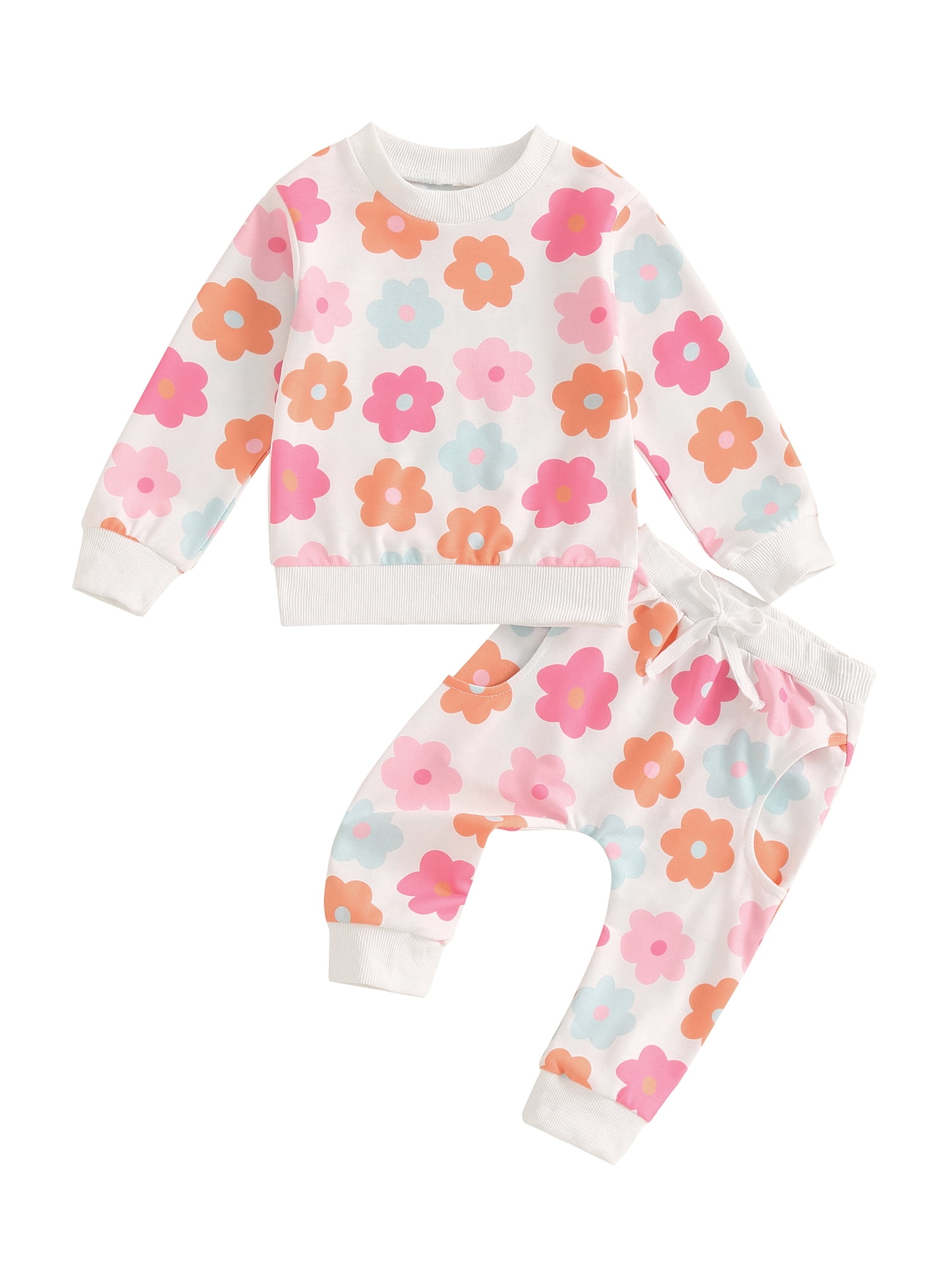 Gupgi Ensemble d'Automne à Fleurs pour Tout-Petite Fille, Chandails à Col Rond à Manches Longues et Pantalons Longs, Ensemble de Vêtements 2 Pcs