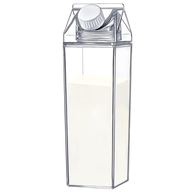 Bouteille d'Eau en Carton de Lait Transparente 500 Ml/1000 ml, Boîte à Lait Étanche, Bouteille d'Eau avec 2 Becs Verseurs, Bouteilles de Lait Portatives Réutilisables, Contenant pour Jus et Thé pour Voyage, Sports, Camping