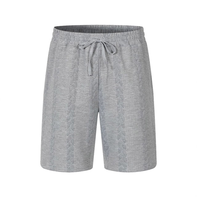 hotojiny Golf Shorts Men Solid Color Straight Leg Drawstring Beach Clothes Casual Elastic Waist Texture Shorts with Pockets