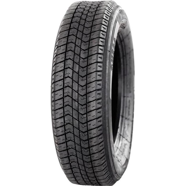Freedom Hauler FH500 Trailer Tire ST175/80D13 91G shown in a 3/4 profile, featuring black bias-ply construction with nylon overlay, circumferential grooves for water evacuation, and reinforced shoulder tread for durability, suitable for trailer use.