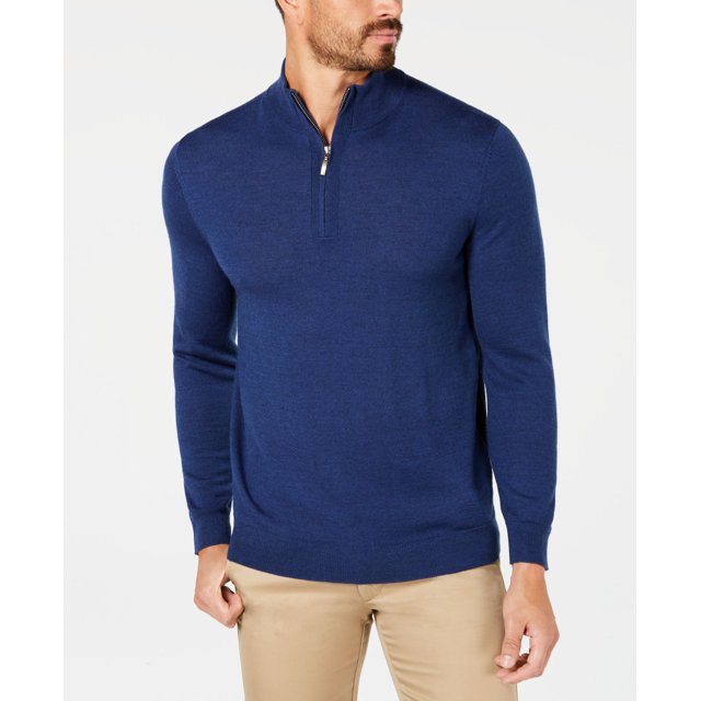 Club Room Men’s Quarter-Zip Merino Wool Blend Sweaters, Navy, Small