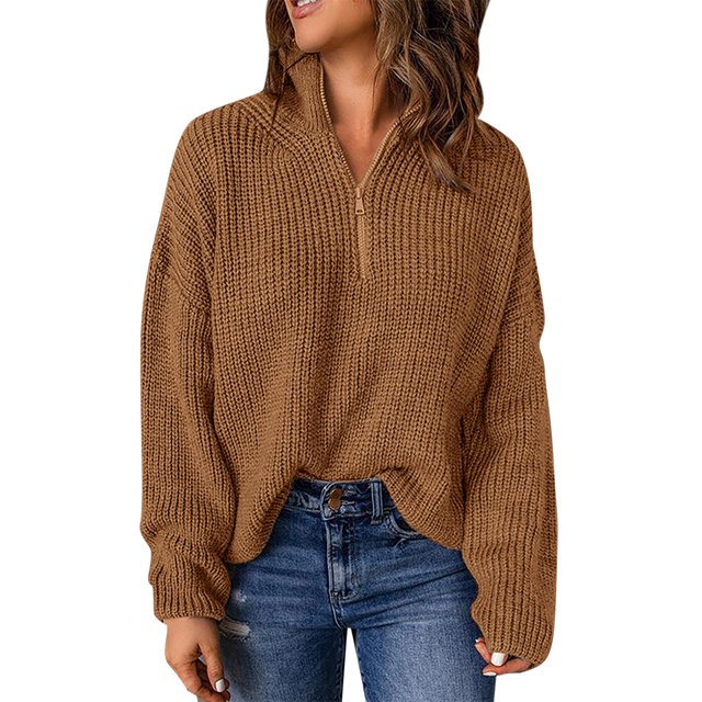 Cathalem Chandail Cœur pour Femmes Haut Tricoté Décontracté Col Rond Manches Longues Pulls, Marron TTG