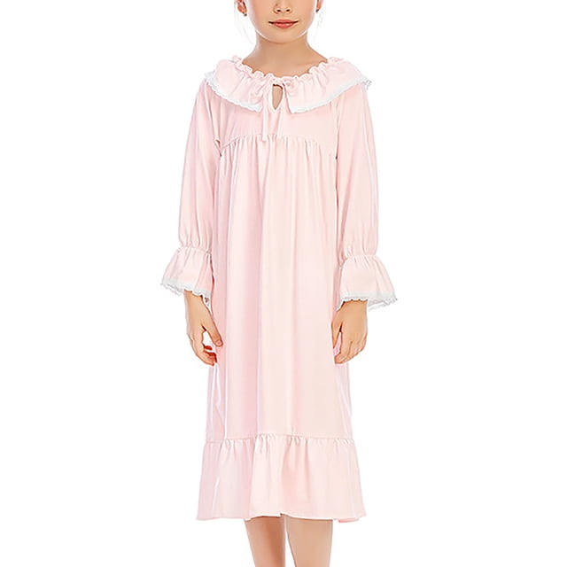 Birdeem Nuisette Longue pour Filles Pyjama Couleur Unie Mince Mignonne Robe en Dentelle Plissée