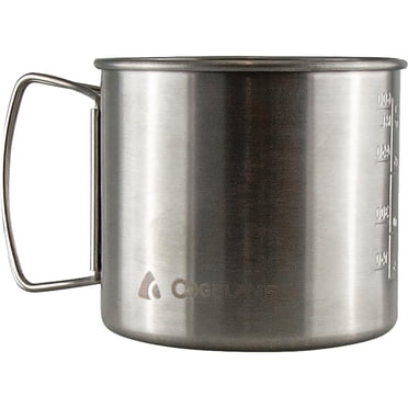 Gobelet de camping Coghlan’s 600 mL en acier inoxydable — tasse légère à poignée pliante avec repères de mesure