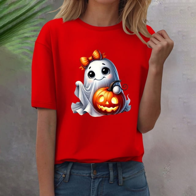 YLHFASHION T-shirt d'Halloween pour Femmes à Manches Courtes, Col Rond, Graphique, Hauts Imprimés Citrouille, Chandails Décontractés d'Automne et d'Automne 2025, Vente Liquidation 2025, T-shirt à Manches Courtes pour Femmes