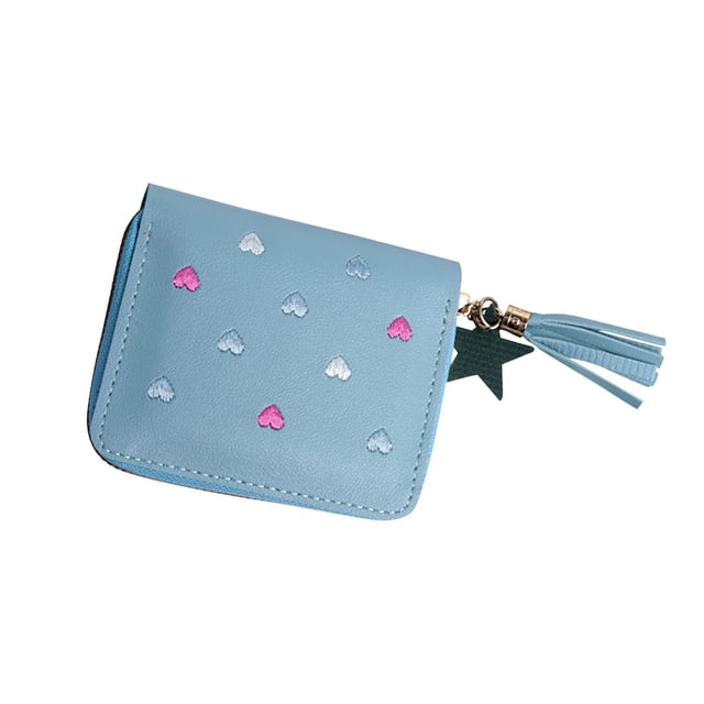 Women's Large Capacity PU Leather Heart Shaped Foldable Multi Functional Wallet Card Case Purse & Makeup Bag