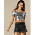 thumbnail image 2 of INSPIRE CHIC Women's Metallic Shiny Party Off Shoulder Crop Top, 2 of 6
