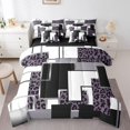 thumbnail image 1 of YST Girls Geometric Cheetah Print Comforter Set With Sheets 7 Piece Queen,Abstract Grids Bedding Set Wildlife Leopard Bed In A Bag Animal Buffalo Check Bed Set Purple Black Grey, 1 of 5
