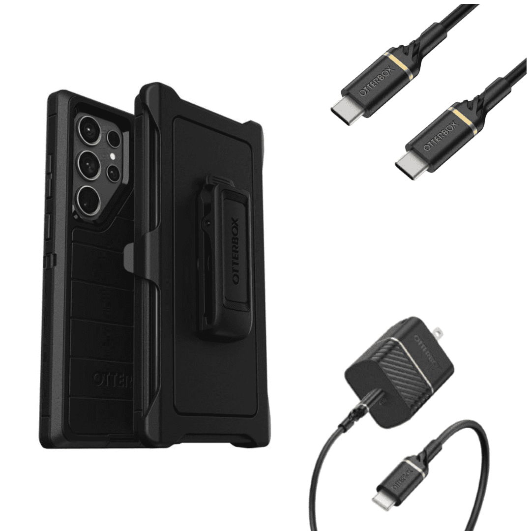 OtterBox Kickstand Holster Cell Phone Case for Samsung Galaxy S23 with Charger, Black