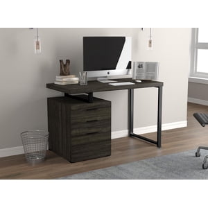 Safdie & Co. Bureau 47.25L Gris foncé 3 Tiroirs en métal noir