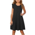thumbnail image 2 of Milgrthf Robe Midi pour Filles Été Manches à Volants Ligne A Évasée Basique Patineuse Tournoyante Robe de Fête 4-12 Ans Noir, 2 of 9