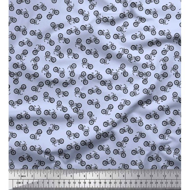 Soimoi Blue Rayon Fabric Bicycle Transport Fabric Prints By Yard 42 Inch Wide