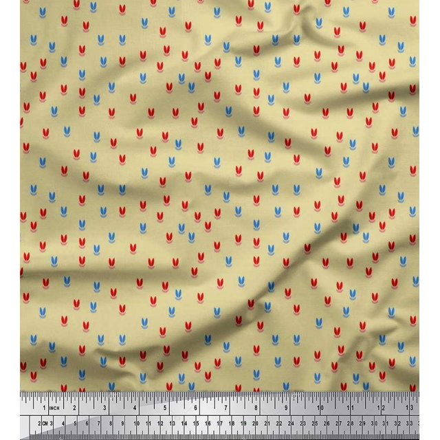Soimoi Silk Fabric Artistic Leaves Decor Fabric Printed Yard 42 Inch Wide