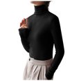 thumbnail image 1 of AherBiu Womens Tops Long Sleeve Ribbed Knitted Stretchy Slim Fitted Basic Tee Tops High Neck Warm Undershirts, 1 of 5