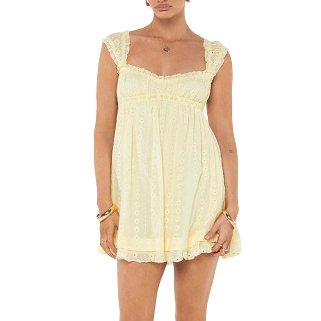 Faithtur Robe d'Été Sans Manches pour Femme, Broderie Florale, Ample, Robe Trapèze de Soirée pour Plage, Boîte de Nuit, Mode Urbaine