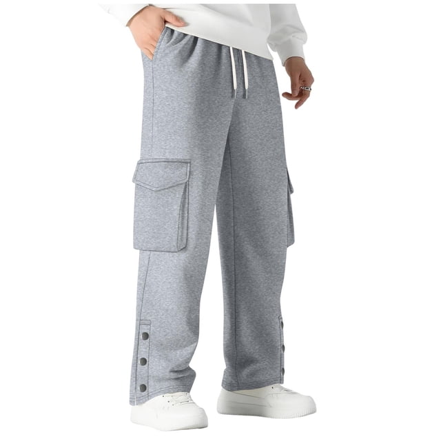 Lovzfmll Men's Solid Color Slit Hem Cargo Sweatpants, Elastic Drawstring Waist, Straight-Leg for Modern Style Gray, 3XL