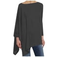 thumbnail image 1 of CEHVOM Femmes Décontracté Grande Taille Col Rond Uni Manches Longues Chandail Irrégulier Ample Imprimé Chandail à Enfiler Hauts Blouse, 1 of 7