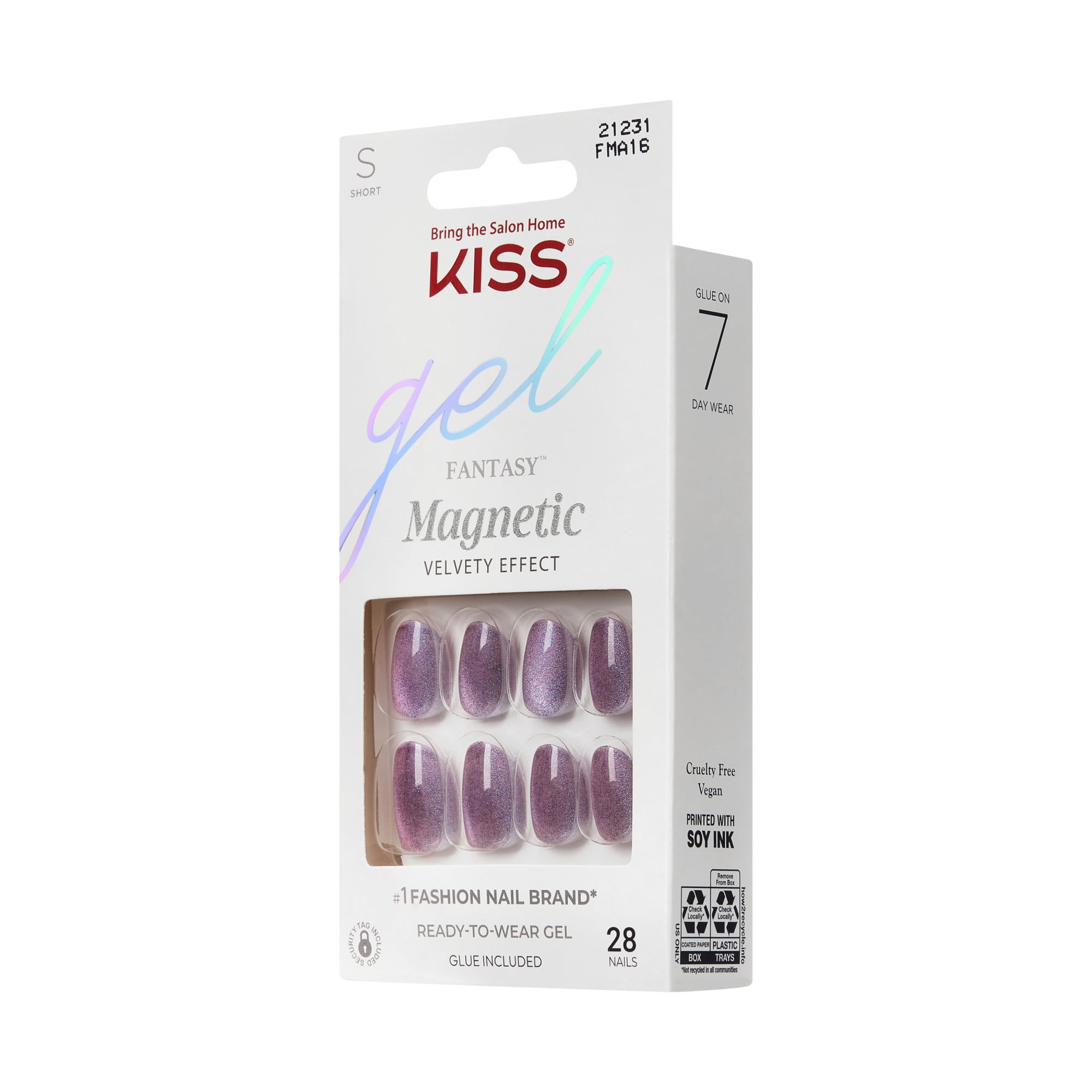 KISS Gel Fantasy Magnetic - Velvet Spark, Purple, Oval, Short