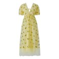thumbnail image 1 of Opperiaya Robe de Soirée Femme Manches Courtes Col en V Nouée devant Taille Haute Paillettes Fruitées Volant Ourlet Tulle Robe Princesse pour Bal Cocktail, 1 of 9