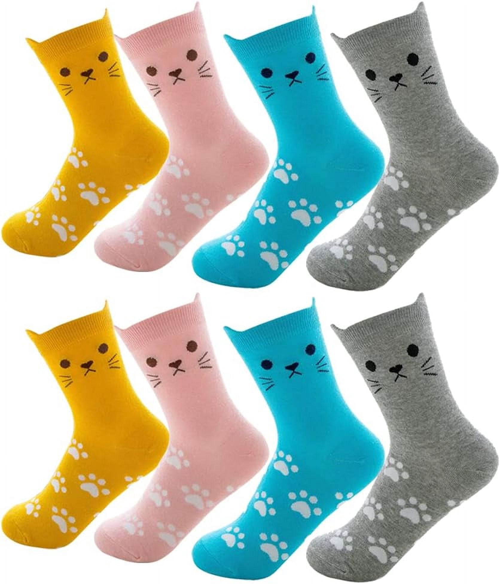 LAICAIW 4 Pairs Cat Socks for Women, Cute Cotton Socks Animal Socks Colorful Socks Funny Novelty Socks Casual Socks Cozy Socks Winter Socks for Ladies Girls Christmas Birthday Gifts