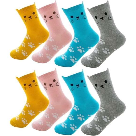 LAICAIW 4 Pairs Cat Socks for Women, Cute Cotton Socks Animal Socks Colorful Socks Funny Novelty Socks Casual Socks Cozy Socks Winter Socks for Ladies Girls Christmas Birthday Gifts
