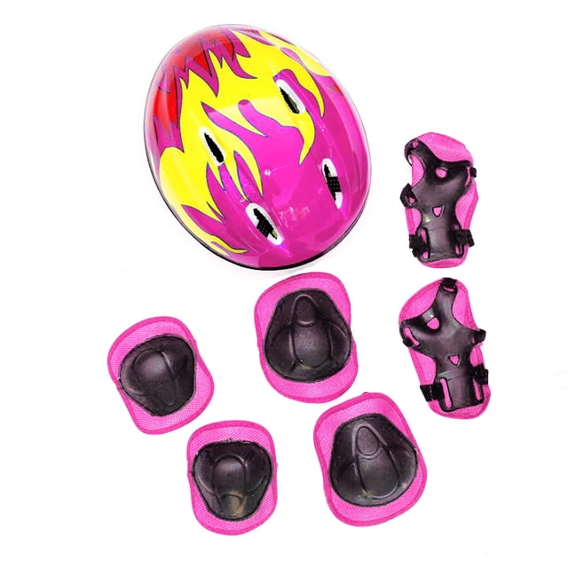 Ensemble de 7 Pcs d'Équipement de Protection pour Enfants avec Casque Ajustable, Genouillères, Coudières et Protège-Poignets pour Patins à Roulettes