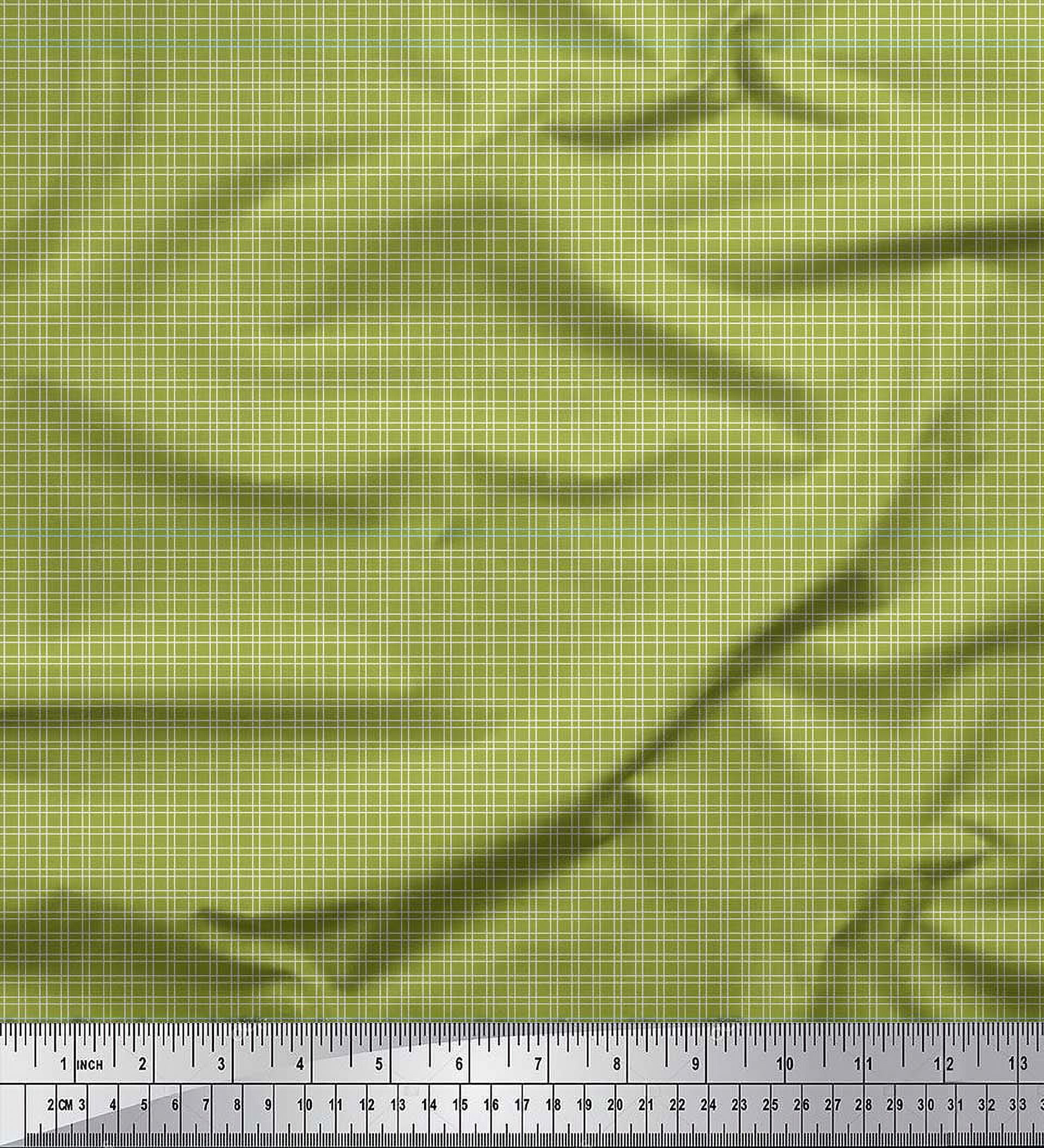Soimoi Green Velvet Fabric Geometric Check Printed Craft Fabric by the Yard 58 Inch Wide