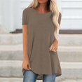 thumbnail image 2 of JIRNDf Chemises pour Femmes Hauts Tendance Été Mode Grande Taille Col Rond Manches Courtes Longues Tuniques pour Femmes Blouse Décontractée Brun P, 2 of 9