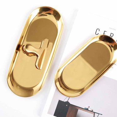 Metal Storage Tray Towel Plate Oval Stainless Small items tray Metal Steel Jewelry Tray Small Items Dessert Dish Plate Decorative Article