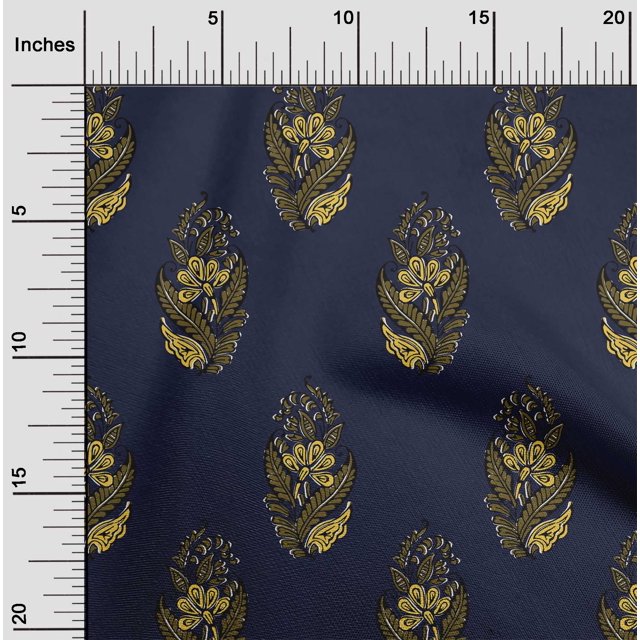 oneOone Cotton Poplin Fabric Leaves & Floral Block Printed Craft Fabric BTY 56 Inch Wide