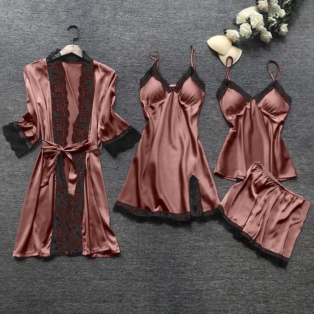 DPTALR Lingerie Femme Robe en Soie Dentelle Ensemble de Pyjama