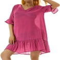 thumbnail image 1 of MesaSe Robe de Plage Ample pour Femmes à Manches Courtes, Col en V, Unie, à Volants, 1 of 6