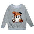 thumbnail image 3 of PMVFHDE Chandails à Capuchon et Chandails pour Filles Mode Enfants Halloween Mignon Imprimé Col Rond Sans Capuche Chandail à Manches Longues pour Filles Gris, 4-5 Ans, 3 of 3