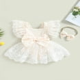 thumbnail image 2 of Infant Romper Dress Lace Flower Fly Sleeve Jumpsuits with Headband, 2 of 8