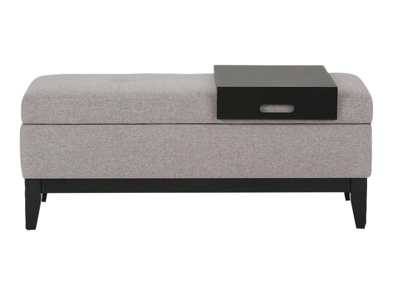 SIMPLIHOME Oregon 42 inch Wide Transitional Rectangle Lift Top Storage Ottoman Bench with Removable Tray, Upholstered Cloud Grey Tufted Linen Look Fabric, Footrest Stool, Coffee Table for Living Room