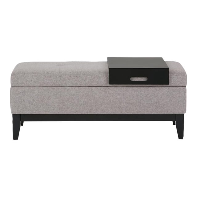 SIMPLIHOME Oregon 42 inch Wide Transitional Rectangle Lift Top Storage Ottoman Bench with Removable Tray, Upholstered Cloud Grey Tufted Linen Look Fabric, Footrest Stool, Coffee Table for Living Room