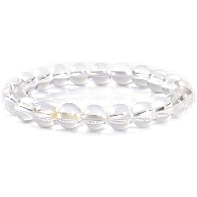 Bracelet Extensible Unisexe en Perles Rondes de 8 mm en Quartz Clair Naturel de Qualité A en Cristal de Roche 7 Pouces