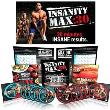 INSANITY MAX 30 Kit de Base DVD d'Entraînement, Programme de Conditionnement Corporel Total 60 Jours, Gym à Domicile, Aucun Équipement d'Entraînement Nécessaire, Guide de Nutrition Inclus, 10 DVD