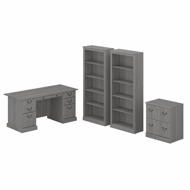Bush Furniture Saratoga Executive Desk with File Cabinet and Bookcase Set, Modern Gray