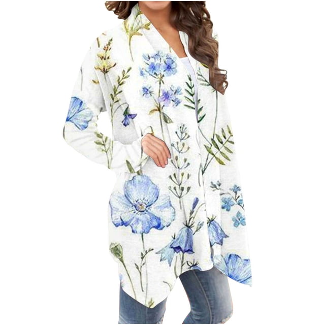 Cardigan pour Femmes Cardigan à la Mode pour Femmes à Manches Longues Imprimé Floral Veste Haut Vestes pour Femmes Décontracté en Liquidation