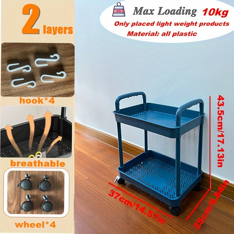 1 Pce Étagère de Rangement en Plastique avec Roues, Étagère de Rangement à 2/3/4 Niveaux, Fruits et Légumes