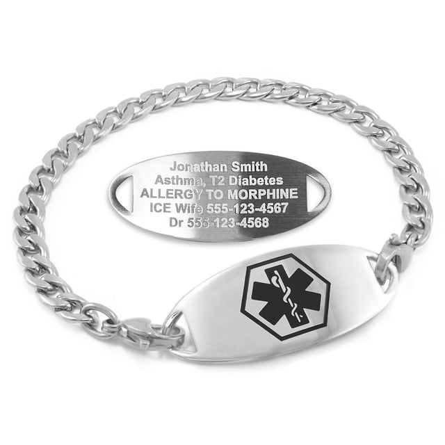 MedicEngraved Stainless Steel Custom Medical Alert Bracelet - 5mm Curb Link