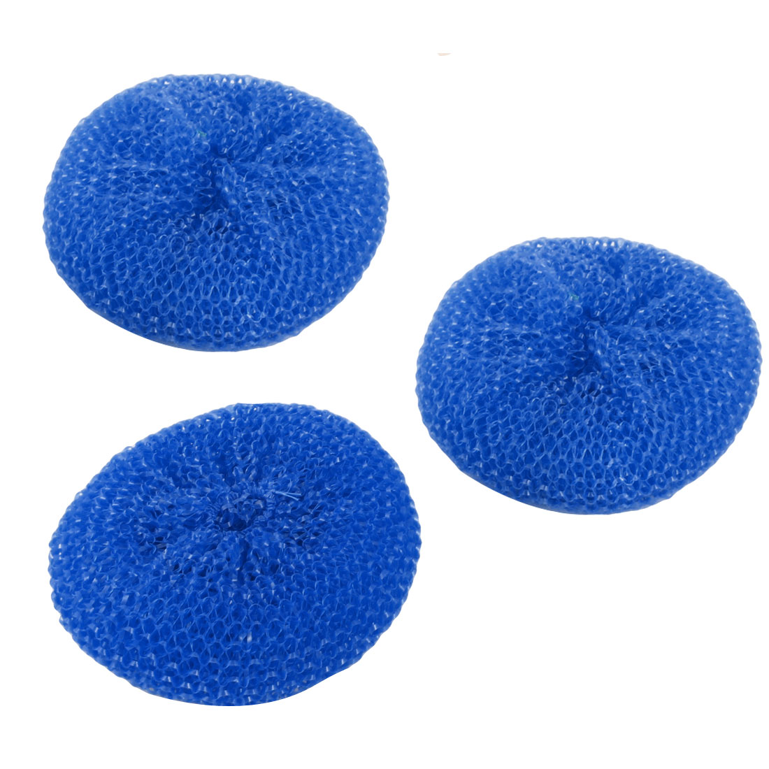 Unique Bargains Kitchen Sponge Knitted Mesh Bowl Dish Cleaning Scouring Pad Scrubber Blue 3pcs